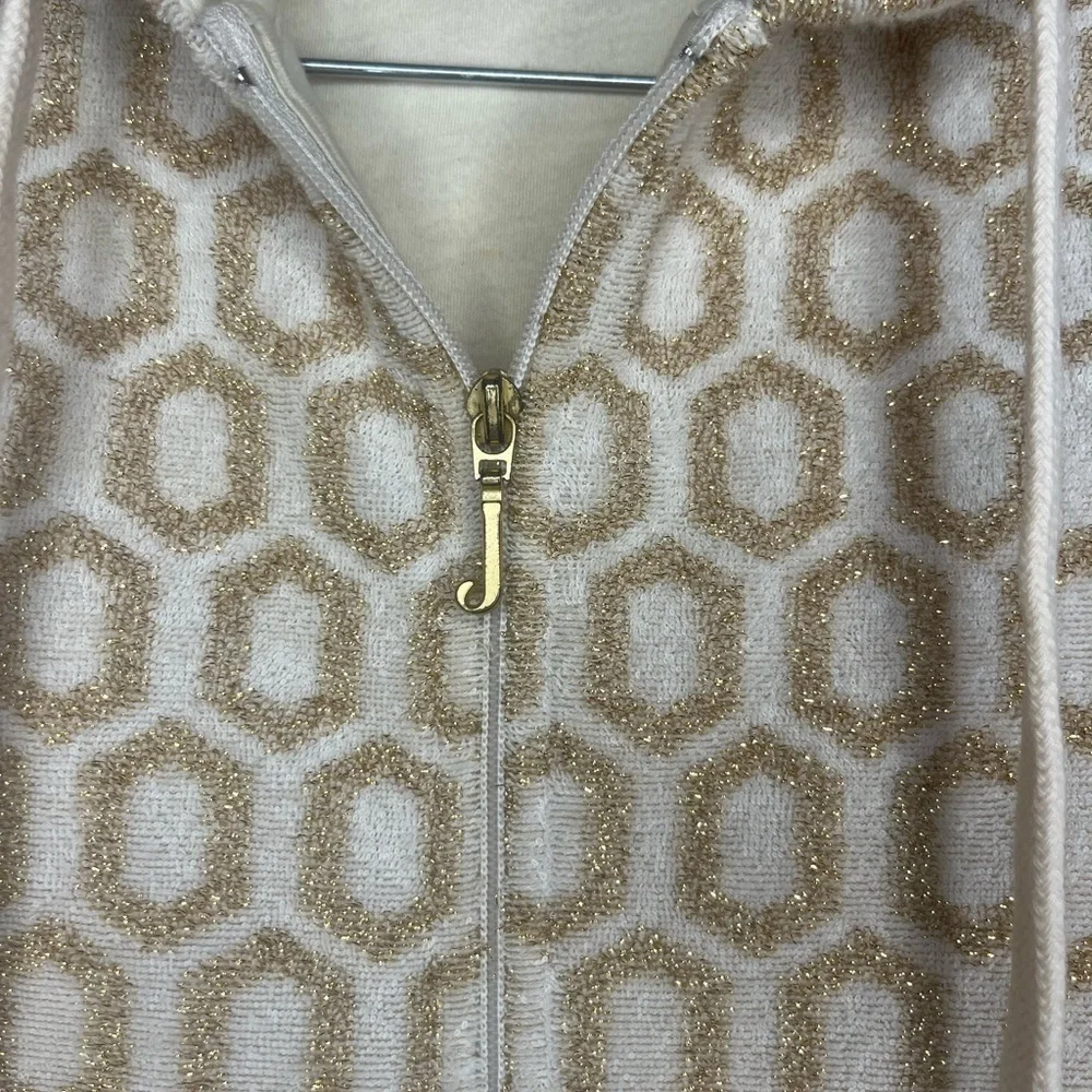 Y2K Juicy Couture Geometric Gold & Beige Terry Cloth Hoodie size S
